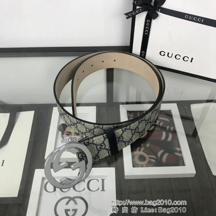 GUCCI古馳 官網經典款 原單品質 專櫃PVC提花面料 變色磨砂底 雙G拋光亮面扣 男士皮帶  xfp1440